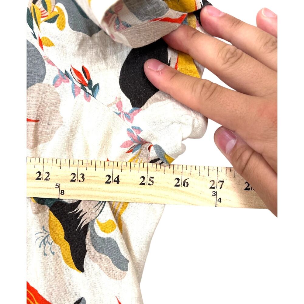 Cynthia Rowley Womens 1X White Multi Floral 100% Linen Short Sleeve Blouse NEW - Picture 6 of 6